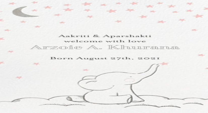 Mumbai : Aparshakti Khurana, wife blessed with a baby girl.