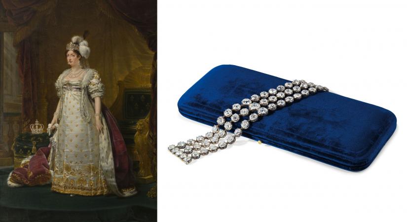 (L) MmeRoyale wearing the diamonds as bracelets (R) The Historic Marie-Antoinette Diamonds