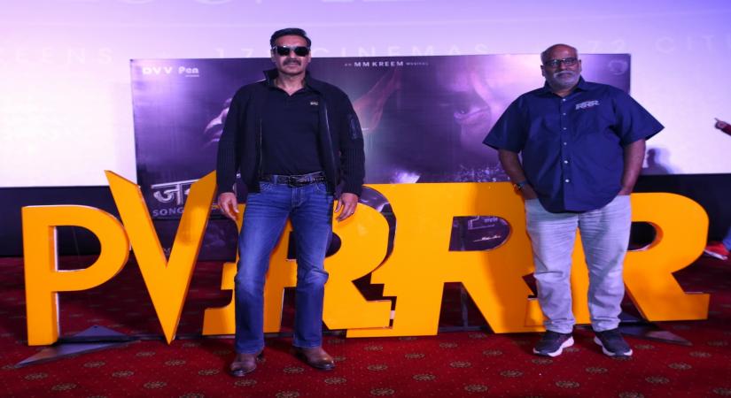 New Delhi : RRR Janani song launch with Ajay Devgn and music composer MM Keeravani in New Delhi on Friday, November 26, 2021. (Photo: Anupam Gautam/ IANS)