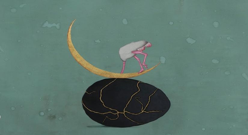 Pratul Das, Moon walk. size-22'' x 30'' Gouache and gold leaf on  Saunders waterford paper, 600 gsm acid free. 2021