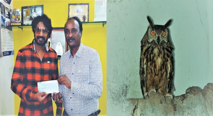 Surya Tej adopts Great Indian Horned Owl at Hyderabad Zoo.