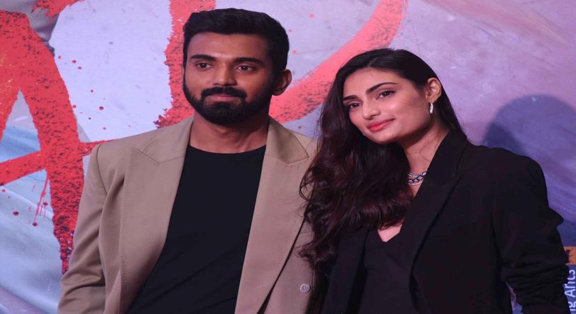Mumbai :Indian Cricketer KL Rahul with Bollywood Actress Athiya Shetty during special screening of Upcoming Film "Tadap"at BKC in Mumbai on Wednesday Night December 01,2021,(PHOTO:IANS)