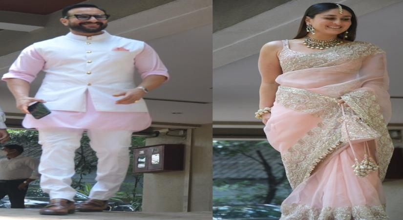 Ranbir-Alia wedding: Saif, Kareena twin in powder pink for celebrations.