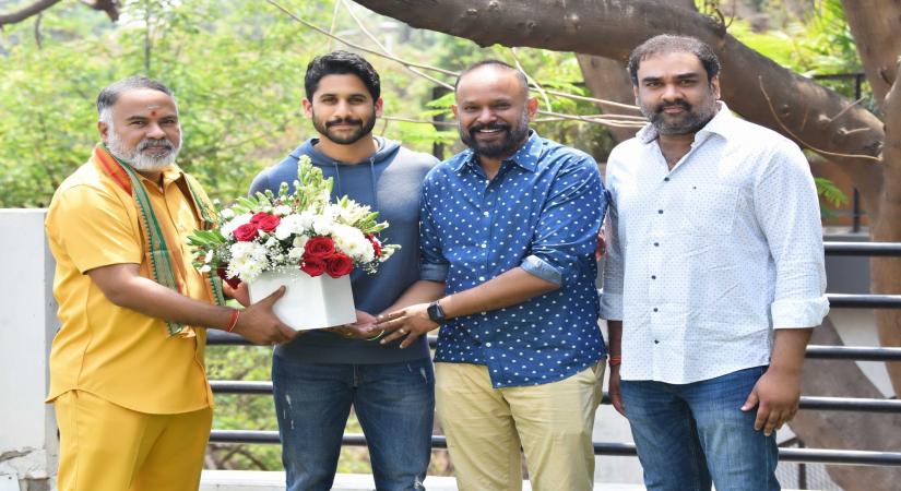 Hyderabad:Naga Chaitanya, Venkat Prabhu, Srinivasaa Chitturi, Srinivasaa Silver Screen Bilingual Film Announced.(Photo: Ramana M/IANS)