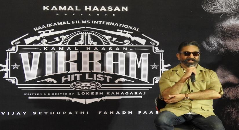 New Delhi : Actor Kamal Haasan interacting with media persons during a promotional event for his upcoming film Vikram in New Delhi on Thursday, May 26, 2022. (Photo: Anupam Gautam/ IANS)