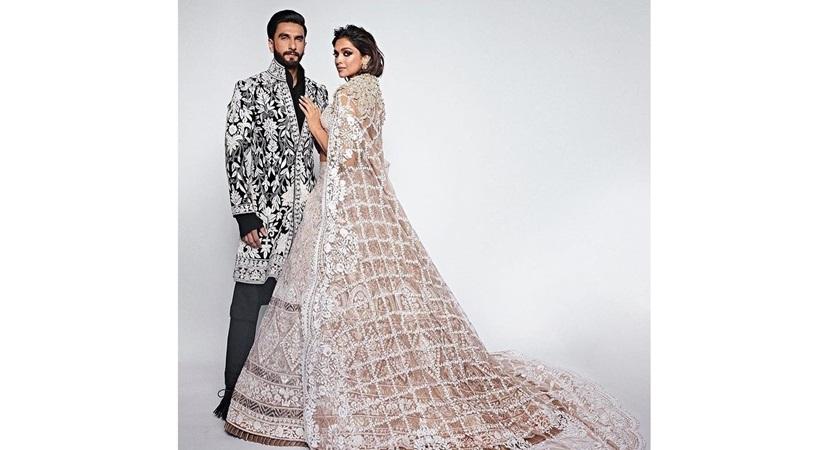 Actors Deepika Padukone and Ranveer Singh walked the runway for the designer 