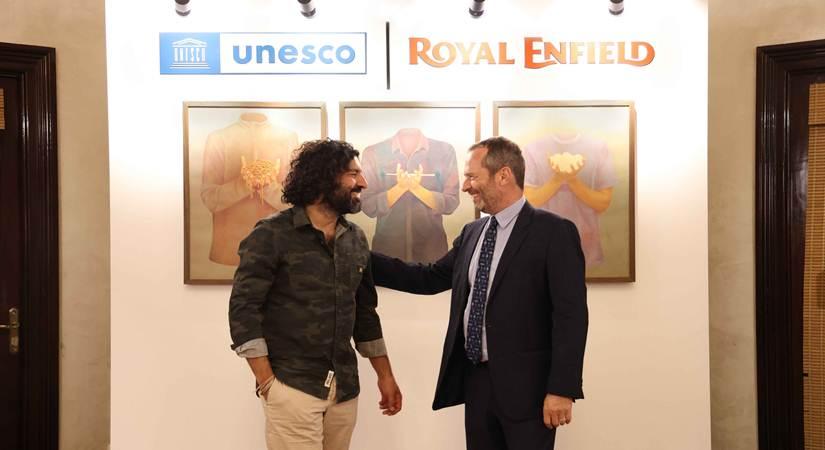 (L-R) Siddhartha Lal, Managing Director and Chief Executive Officer of Eicher Motors, with Eric Falt, Director and UNESCO Representative to Bhutan, India, Maldives and Sri Lanka, at the UNESCO x Royal Enfield 