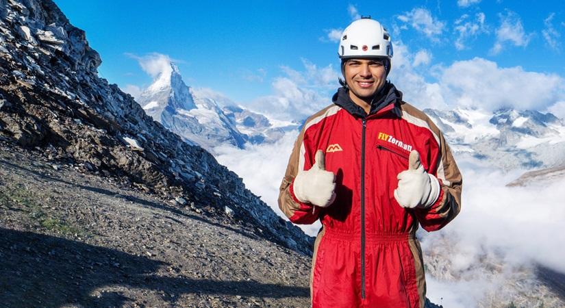 Friendship Ambassador Neeraj Chopra with Swiss Alps in the background.
