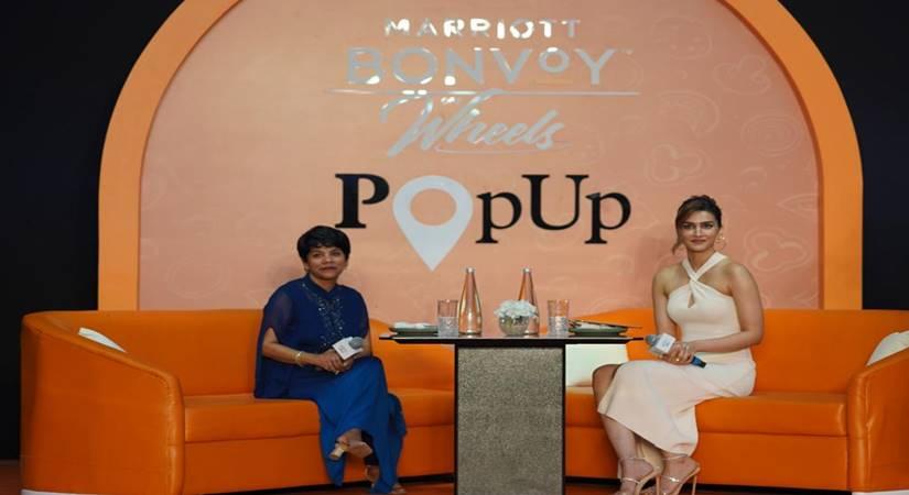 Ranju Alex, Area Vice President, South Asia, Marriott international along with Kriti Sanon at Marriott Bonvoy on Wheels pop up event to announce the integration with the Club Marriott app