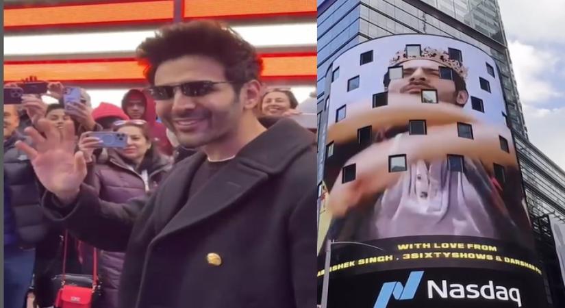 Kartik on his maiden visit to NYC: Gwalior Boy at Times Square