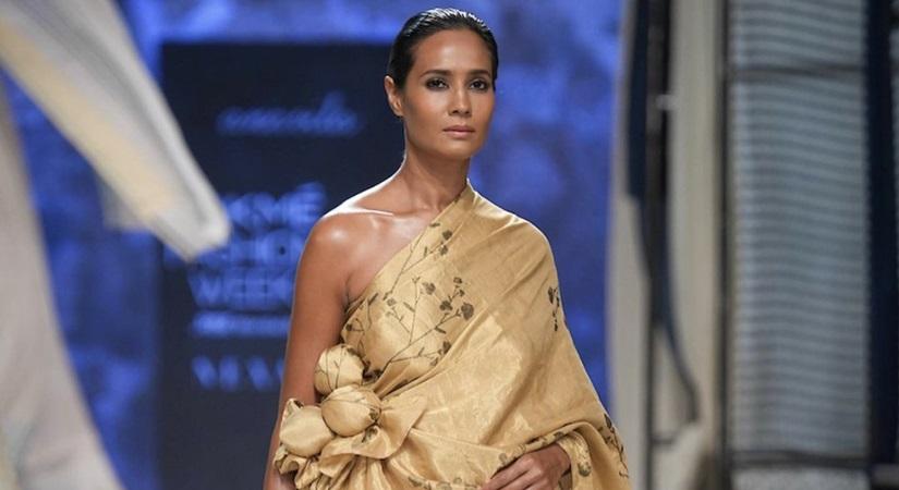 Model in a sari from designer Anavila Misra. Photo Courtesy: lakmefashionwk/Instagram