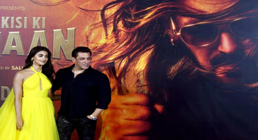 Mumbai: Bollywood actors Salman Khan and Pooja Hegde during the trailer launch event of his upcoming film 'Kisi Ka Bhai Kisi Ki Jaan',in Mumbai,on Monday, April 10, 2023. (Photo:IANS)