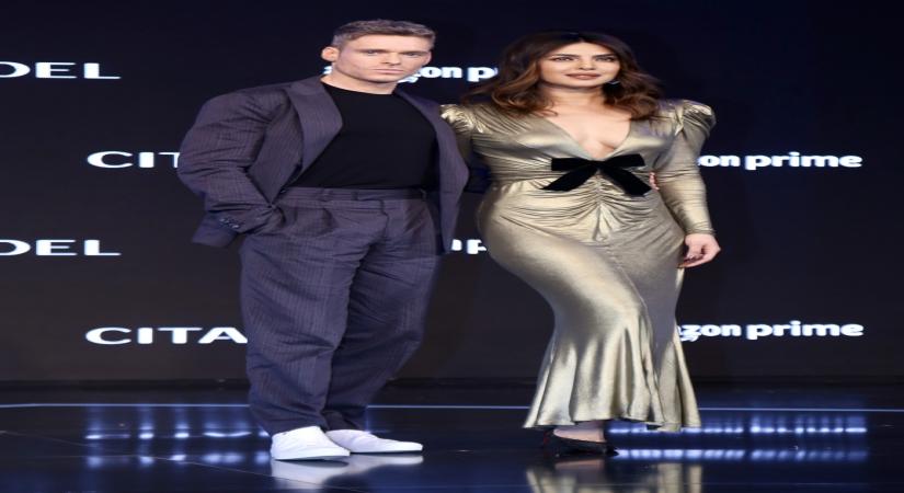 Mumbai : Actors Richard Madden and Priyanka Chopra during the press conference of their upcoming series 'Citadel', in Mumbai on Monday, April 03, 2023. (Photo:Sanjay Tiwari/IANS)