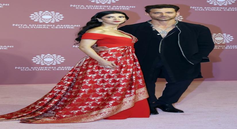 Mumbai: Bollywood actor Hrithik Roshan and actress Saba Azad pose for a photograph on the second day of the inauguration of Nita Mukesh Ambani Cultural Centre in Mumbai on Sunday, April 02, 2023. (Photo: Sanjay Tiwari/IANS)