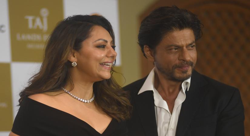 Mumbai : Indian actor Shah Rukh Khan with wife Gauri Khan during the book launch event for "My Life in Design",written by Gauri Khan, in Mumbai on Monday, May 15, 2023.(Photo: IANS)