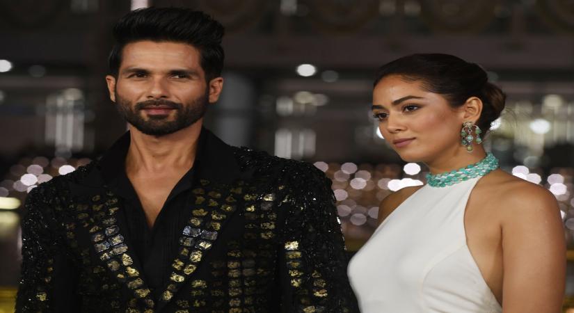 Mumbai : Bollywood actor Shahid Kapoor with wife Mira Rajput during the inauguration of Nita Mukesh Ambani Cultural Centre in Mumbai on Friday, March 31, 2023. (Photo:IANS)