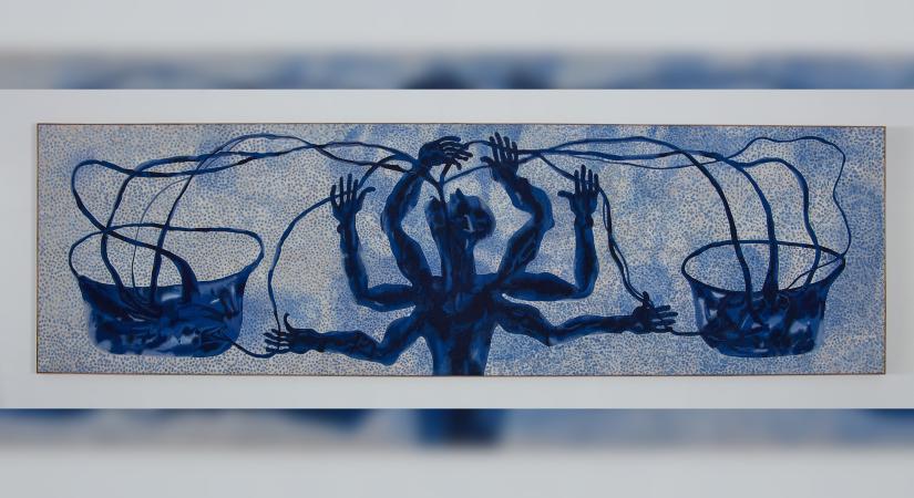 Water Matters 150 x 500 cm; Cotton thread Barthélémy Toguo, Karishma Swali & Chanakya School of Craft