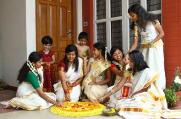 Girls from Kerala making Pookkalam