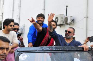 New Delhi: Actors Satyajeet Dubey, Jackie Shroff, Chunky Pandey, Ali Fazal and Sanjay Dutt at the trailer launch of their upcoming film "Prassthanam" in New Delhi on Aug 29, 2019. (Photo: Amlan Paliwal/IANS)