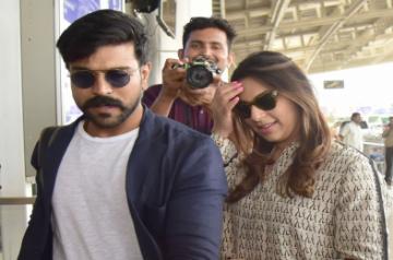 Actor Ram Charan with wife Upasana. (Photo: Ravi Shankar Vyas/IANS)