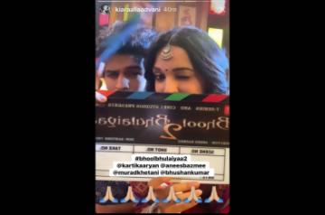 Shooting for the second instalment of "Bhool Bhulaiyaa" directed by Anees Bazmee has begun. Actress Kiara Advani took to her Instagram Stories, where she shared a boomerang video of herself along with actor Kartik Aaryan and the film's clapboard. (Photo Courtesy: Instagram)