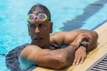 Milind Soman sporting a Favre-Leuba Raider Harpoon timepiece