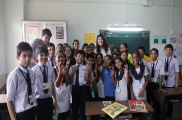 Actress Sanjana Sanghi on Thursday took out time from work to spend the day with underprivileged children in Mumbai.