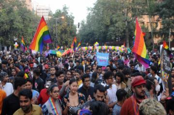 New Delhi: LGBTQ+ supporters participate in 11th Delhi Queer Pride Parade in New Delhi, on Nov 25, 2018. (Photo: IANS)