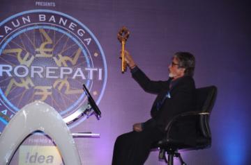 Bollywood actor Amitabh Bachchan during the launch of television game show Kaun Banega Crorepati (KBC) in Mumbai on August 29, 2013. (Photo: IANS)