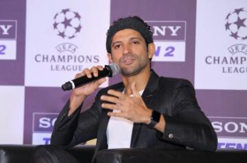 Mumbai: Actor Farhan Akhtar addresses at a programme, regarding the ongoing UEFA Champions League, in Mumbai, on May 6, 2019. (Photo: IANS)