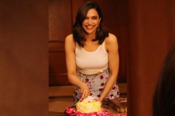 Mumbai: Actress Deepika Padukone celebrates her birthday with her co-stars during the promotions of her upcoming film "Chhapaak" in Mumbai on Jan 4, 2020. (Photo: IANS)