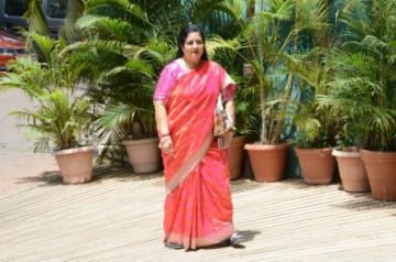 Mumbai: Singer Anuradha Paudwal arrives at the Haldi ceremony of son of  Assistant Commissioner of Customs (Preventive Wing) Deepak Pandit, in Mumbai's Juhu on May 27, 2018. (Photo: IANS)
