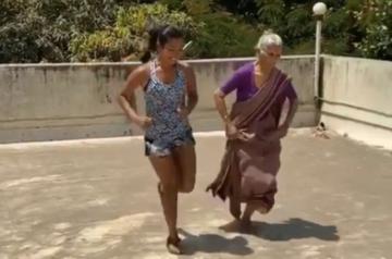 Milind Soman's 80-year-old mother works out with his wife.