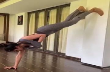 Rakul Preet tries the Handstand T-shirt Challenge.