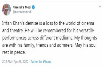 President, PM term Irrfan's death big loss to world cinema.