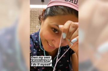 Lockdown diaries: Hina Khan does her own eyebrows at home.
