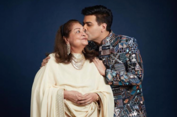 Karan Johar with his mother Hiroo Johar, who he states is his 'conscience keeper and the big love story of my (his) life'. Source Instagram