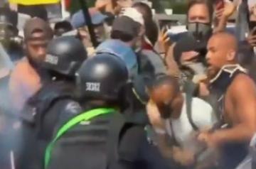 Kendrick Sampson hit by rubber bullet at LA protest.