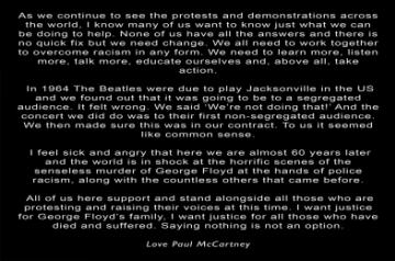 Paul McCartney: Need to work together to overcome racism.