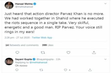 Bollywood action director Parvez Khan dies at 55.