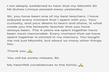 Aamir Khan mourns death of his Marathi teacher .