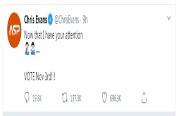 Chris Evans uses nude photo leak to exhort voter turnout in US polls