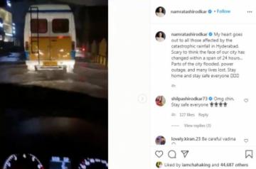 Namrata Shirodkar expresses concern over Hyderabad rains.