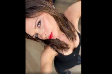 Victoria Beckham has a rare red lip moment