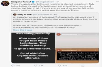 Kangana alleges 'gandagi' in Bollywood as she slams farmers' stir violence