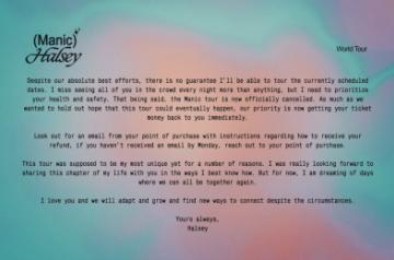 Halsey cancels tour, says safety is priority (@halsey/Twitter)