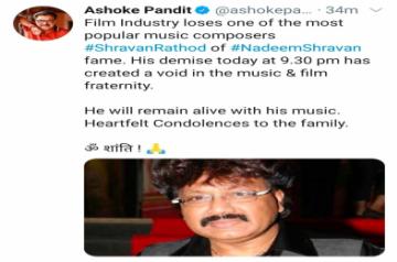 Bollywood mourns demise of composer Shravan Rathod