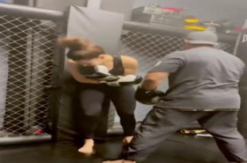Urvashi Rautela shares training video of getting punched in the gut.