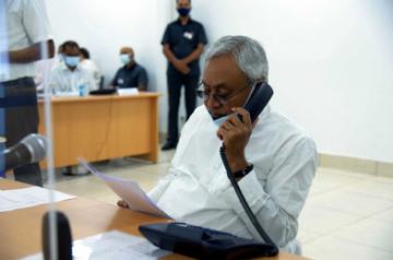 Patna : Bihar Chief Minister Nitish Kumar listening to grievances of people during the 'Janta ke Darbar' program in Patna on Monday July 12, 2021. (Photo:  Indrajit Dey/ IANS)