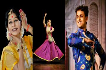 Kathak dancers (L) Shovana Narayan (M) Shailja Bisht and (R) Aryav Anand